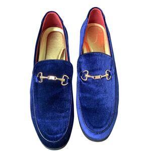LCQL Mens Size 14 Blue Velvet Gold Accent Luxury Slide On Loafer Formal Shoes